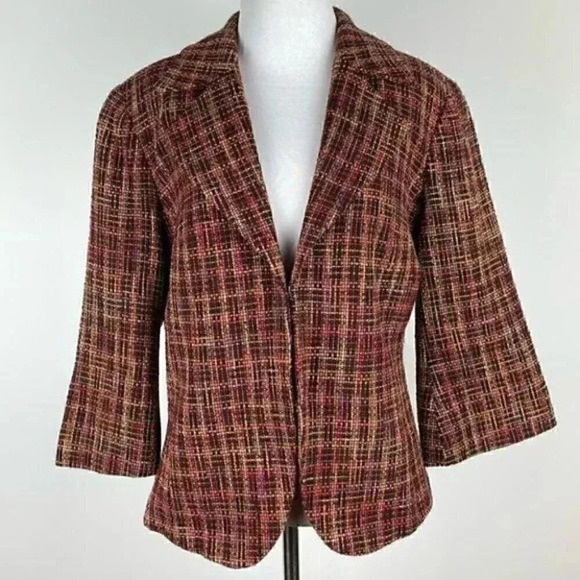 Coldwater creek womens blazer size 14 multicolored woven 21% wool career jacket - Picture 1 of 10
